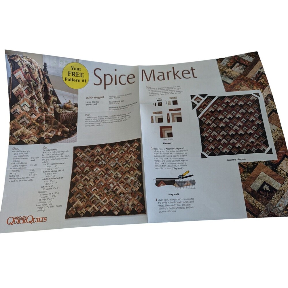 2 Patterns McCalls Quick Quilts Spice Market Heartstrings QKQ314FRE Diagrams
